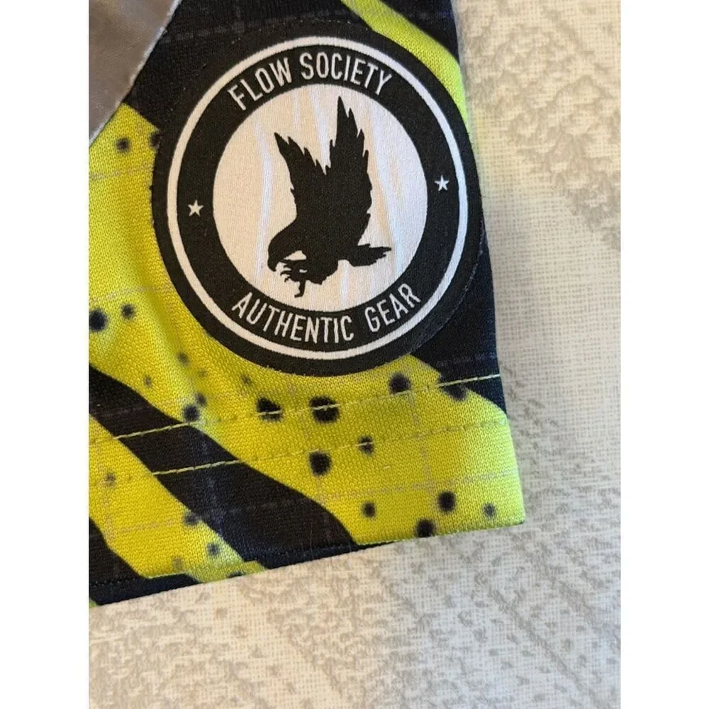 Flow Society Boys Youth Small Neon Yellow Zebra Print Athletic Shorts Pockets